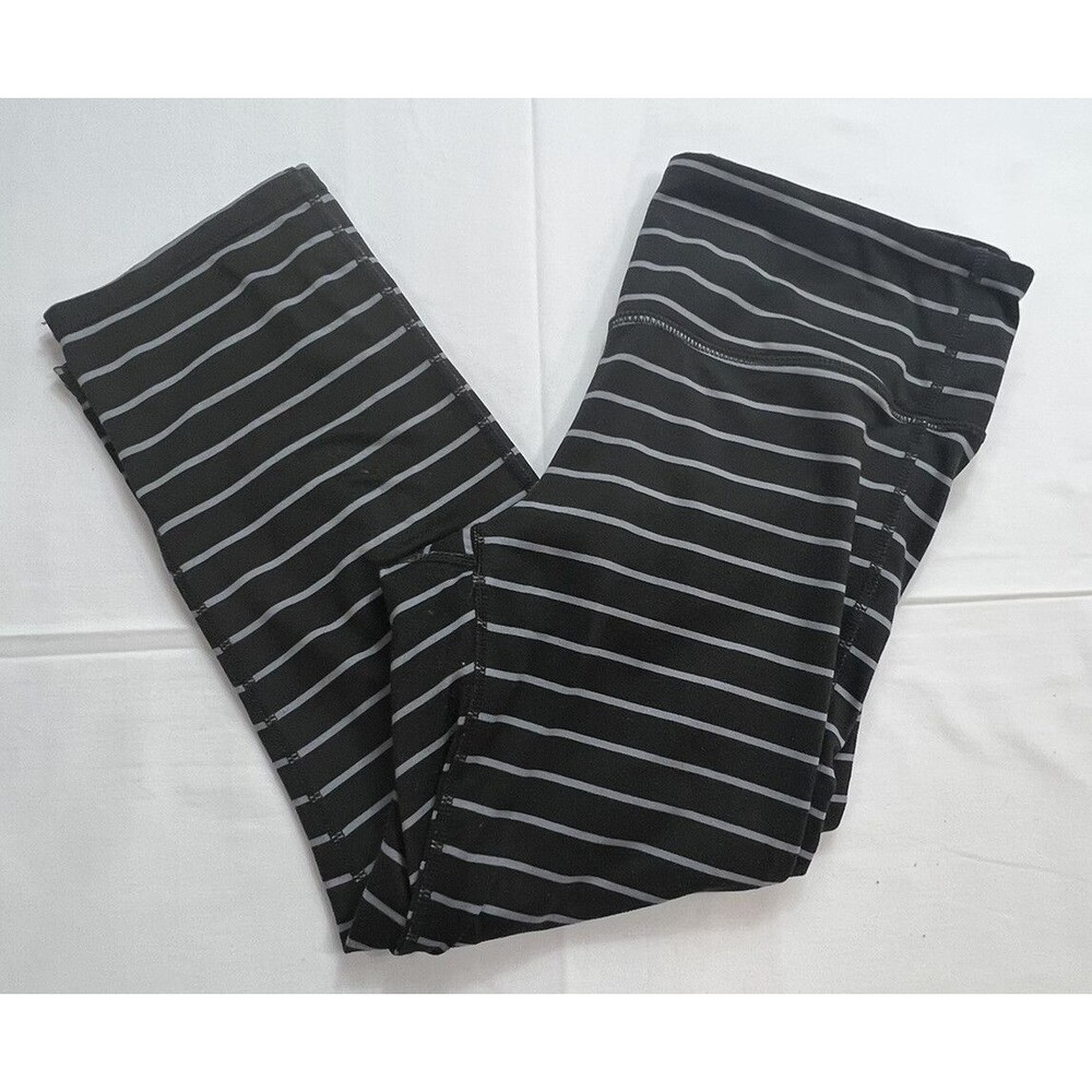 Athleta Womens Black Gray Striped Activewear Workout Yoga Capri Leggings M